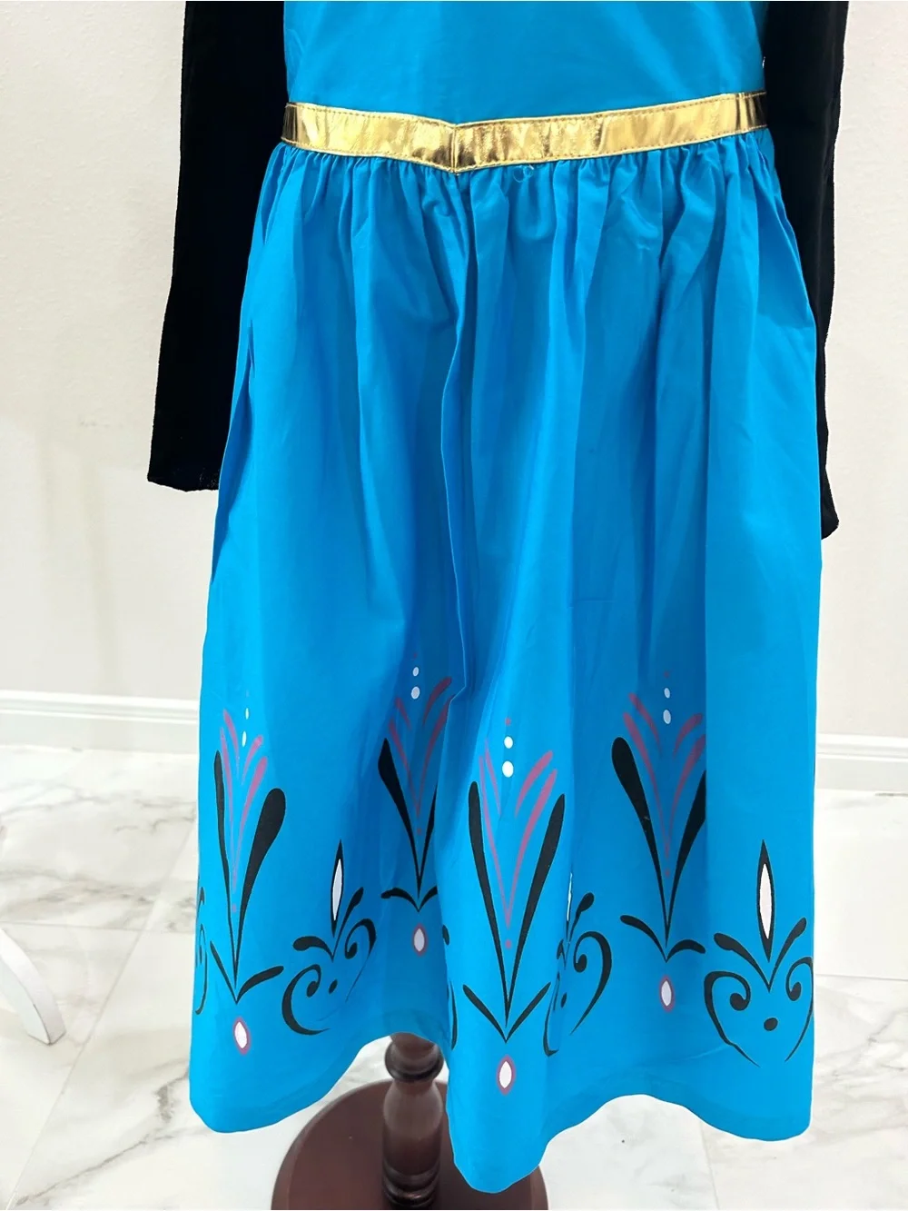 Frozen Anna Inspired Dress With Velvet Sleeves and Metallic Trim, Kids size 7-8